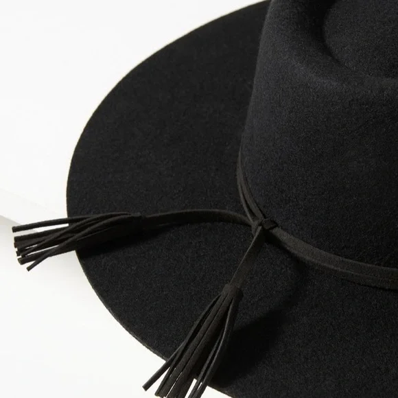 NWT Anthropologie Tasseled Wool Rancher Western Black Hat - Picture 7 of 11